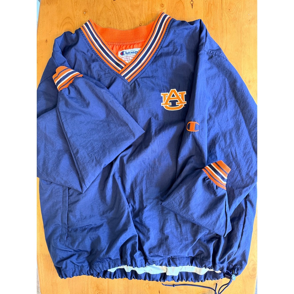Champion Auburn Tigers Windbreaker Pullover Navy Blue Orange V-Neck Mens Lg 671
